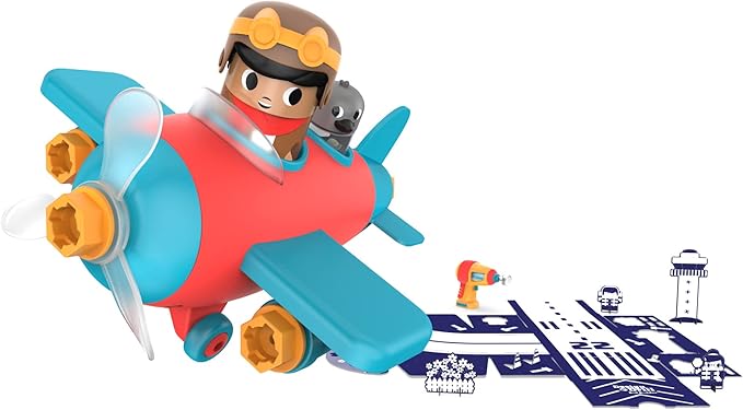 Educational Insights Design & Drill Bolt Buddies Plane - Construction Toys & Toddler Tools, Kids Tool Set with Real Electric Drill Toy, Take Apart STEM Set, Building Kits and Gifts for Ages 3+