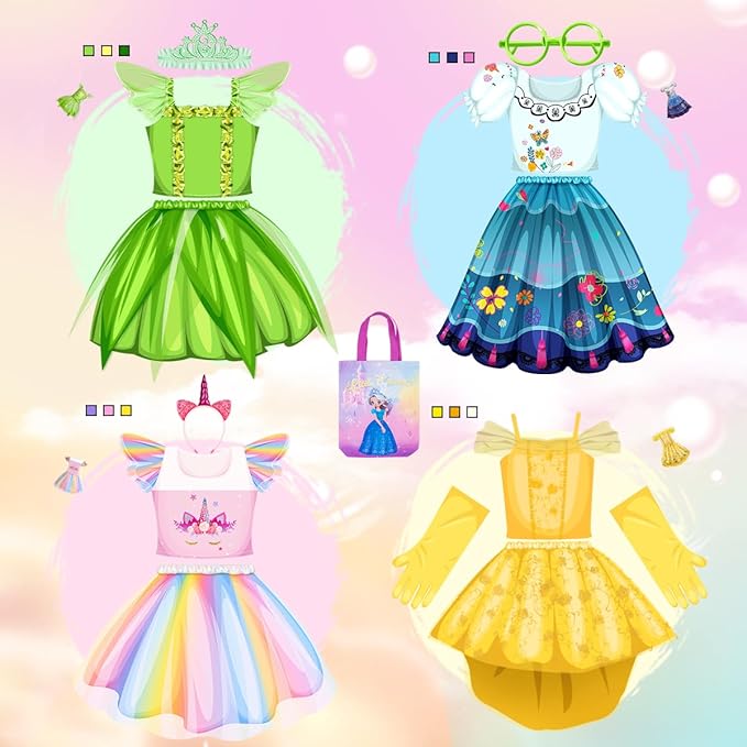 Meland Princess Dress Up - Princess Dresses for Girls with Princess Toys, Dress Up Clothes for Little Girls Pretend Play
