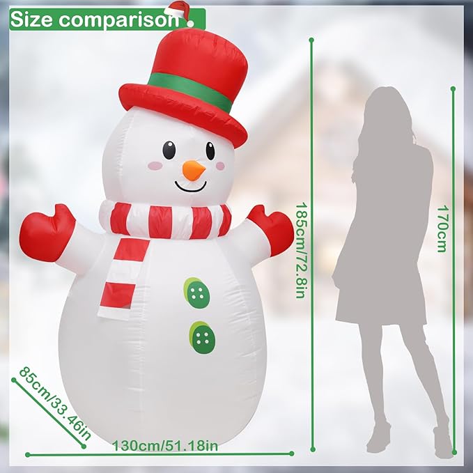 Peyton 6FT Inflatable Snowman Outdoor Decorations, Blow up Snowman Inflatable with Rotating Built-in LED Light, Christmas Inflatable Yard Decoration Indoor and Outdoor.