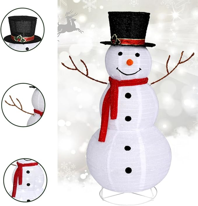 Snowman Outdoor Christmas Decorations with 120 LED Lights, 4ft Lighted Snowman with Metal Stand, Holiday Ornaments Xmas Decor for Home Porch Patio Yard Party (White, 23.62“ x 23.62” x 47.24“)