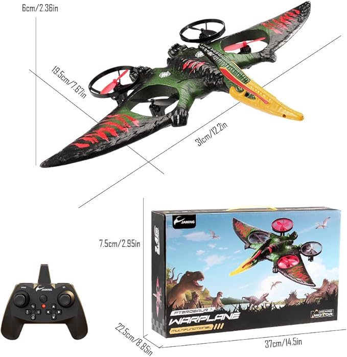 jaming Pterodactyl Dinosaur Toys Drone for Kids,Dragon Remote Control Airplane,Flying Toys Birthday Gifts for 8-12 Year Old Boys,RC Plane for Kids 8-12 (Green)