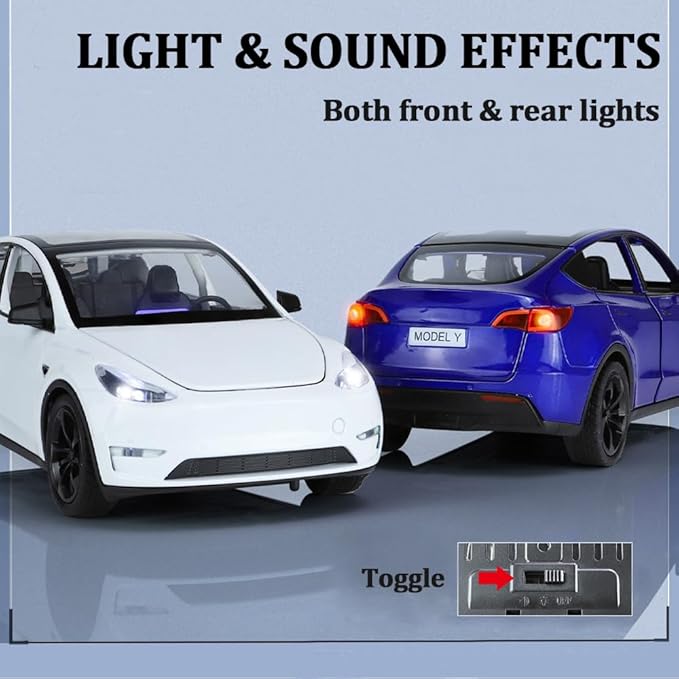 1/24 Scale Diecast Car Model Y, Alloy Diecast Toy Cars Pull Back Toys with Sound & Light, Vehicles Toys for Kids Gift Car Lovers Collection (1/24 Model Y -Blue)