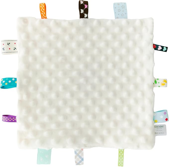 CREVENT Baby Welcome Gift Set Storage Basket with Two Blankets+ A Security Blanket + A Taggie + A Gift Bag with Ribbon (Ivory)