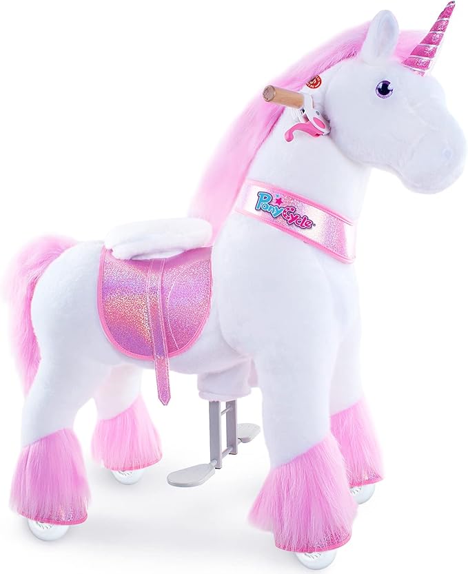PonyCycle Ride on Pink Unicorn Horse Toys Ride on Toys for Kids 4-8 Year Old Riding Unicorn for Toddlers Size 4 Outdoor Indoor Ride on Animal with Music Sounds Birthday Gifts Ux402.