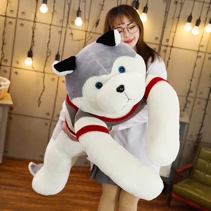 Giant Dog Plush Toy Soft Stuffed Husky Long Pillow Cartoon Animal Doll Sleeping Pillow Cushion Home Decor Kids Easter, Thanksgiving, Christmas, New Year's Gifts(Husky,110cm/43 inch)