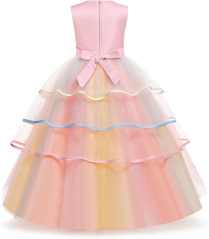 Unicorn Dress for Girls Unicorn Costume Pageant Princess Party Birthday Long Gown with Unicorn Headband & Necklace