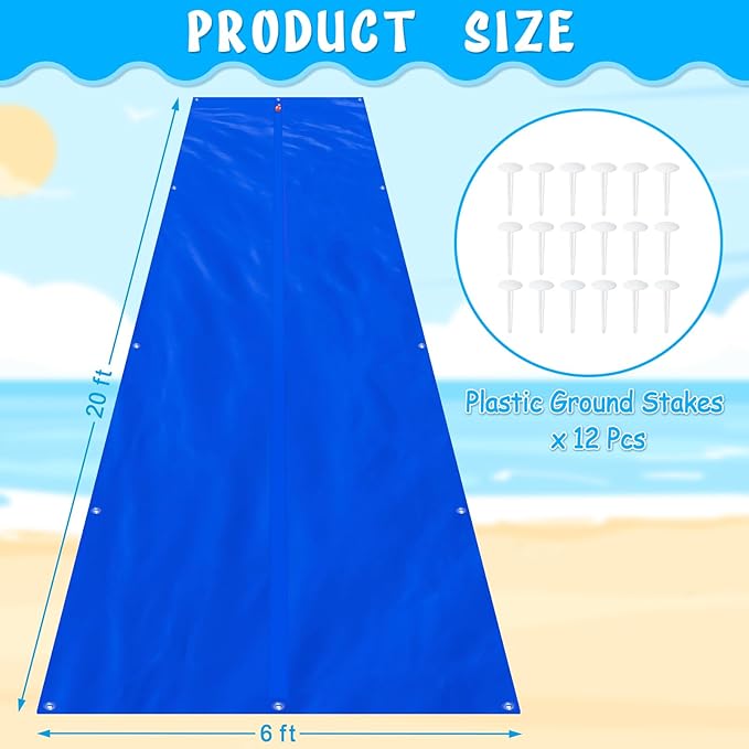 Slip n Slide, 20ft x 6ft Lawn Water Slides for Teenagers and Adults, Summer Slip Waterslides Water Toy with Build in Sprinkler for Backyard Outside Water Fun for Kids Ages 8-12(18 Stakes, Blue)