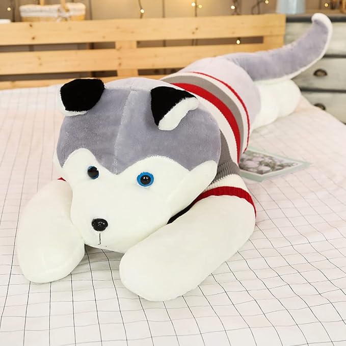 Giant Dog Plush Toy Soft Stuffed Husky Long Pillow Cartoon Animal Doll Sleeping Pillow Cushion Home Decor Kids Easter, Thanksgiving, Christmas, New Year's Gifts(Husky,110cm/43 inch)