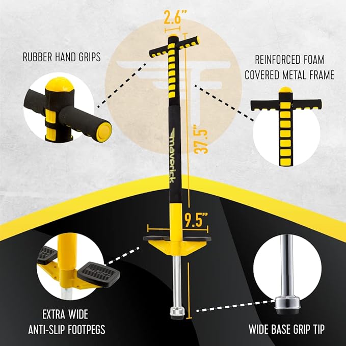 Flybar Maverick Pogo Stick for Kids Ages 5+, 40 to 80 Pounds, Perfect for Beginners, Easy Grip Handles, Anti-Slip Pegs, Outdoor Toys for Boys and Girls