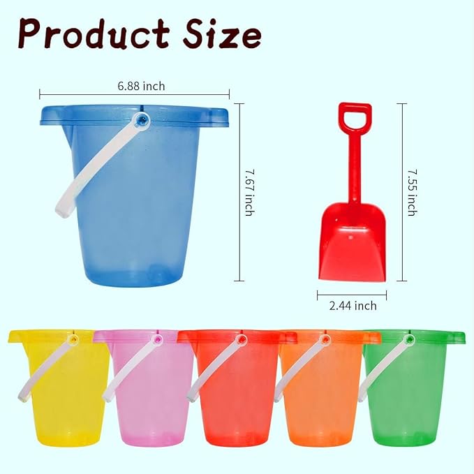 Holady 7.6" Inch Sand Beach Buckets Pail and Sand Shovels Set for Kids,Sand Bucket Water Bucket for Beach Fun Great Summer Party Accessory