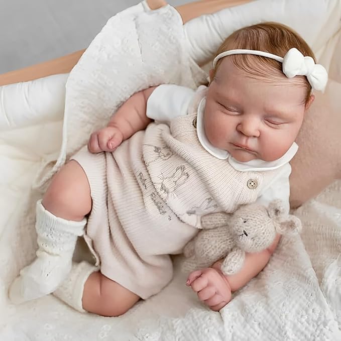 Sleeping Reborn Baby Dolls, 22 Inch Lifelike Newborn Baby with Weighted Cloth Body, Real Vinyl Reborn Doll Girl Peaches with Realistic Veins, Advanced Doll Gift Set for Kids Age 3+