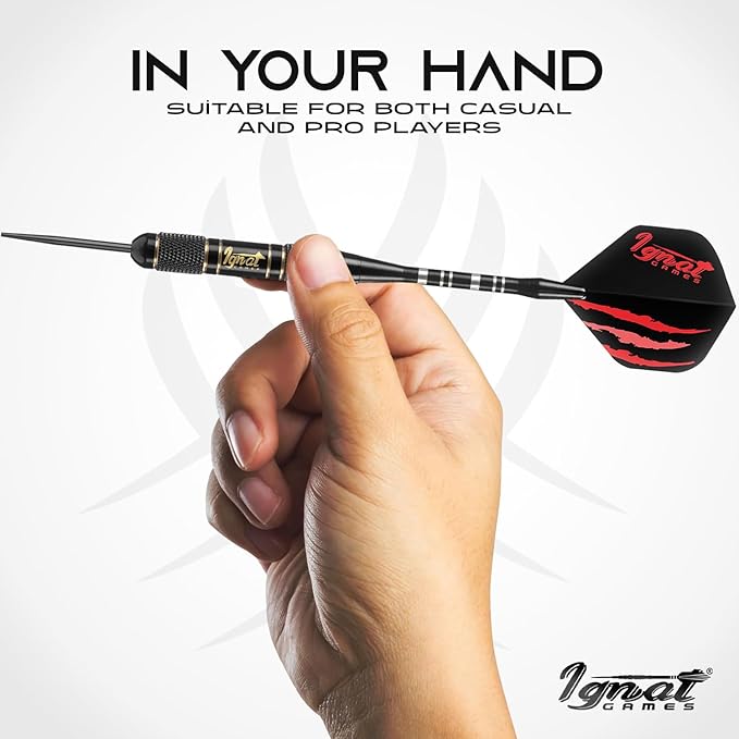 IgnatGames Steel Tip Darts Set - 3/6/12 Pack Brass Darts Metal Tip Set with Exquisite Case - Aluminum Shafts, 2 Sets of Flights, Dart Tool & Sharpener