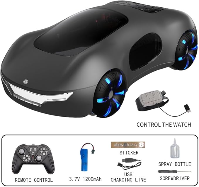 Remote Control Car, Gesture Sensing RC Sunt Car, 2.4GHz RC Drift Car for Kids with Spray Light and Sound, 360?Rotating Side Drifting RC Cars Birthday Gifts for Boys Girls (Black), 1 Battery