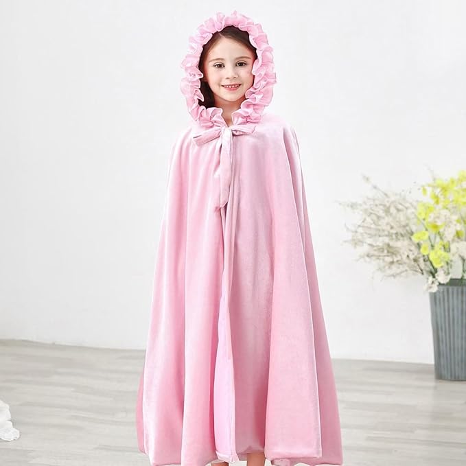 Newland Princess Costume for Girls - Princess Cape Long Hooded Velvet Cloak Princess Accessories Size M: 4-8Y/L: 8-12Y