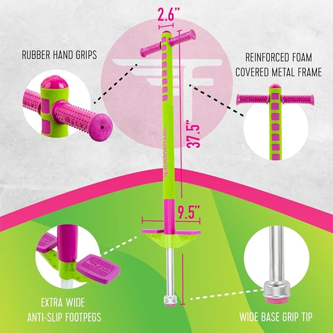 Flybar Maverick Pogo Stick for Kids Ages 5+, 40 to 80 Pounds, Perfect for Beginners, Easy Grip Handles, Anti-Slip Pegs, Outdoor Toys for Boys and Girls