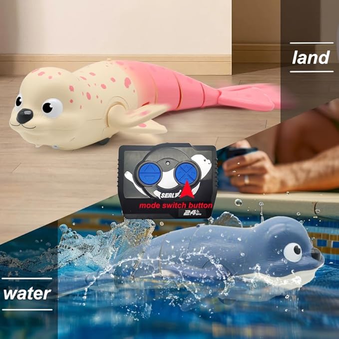 Pool Toys Amphibious Remote Control Seal on Land Water 2.4Ghz Rechargeable Battery Remote Control Shark for Robot Toys Pool for Kids 8-12 Years Old Boys Girls 8,9,10,Upgrade Version Blue