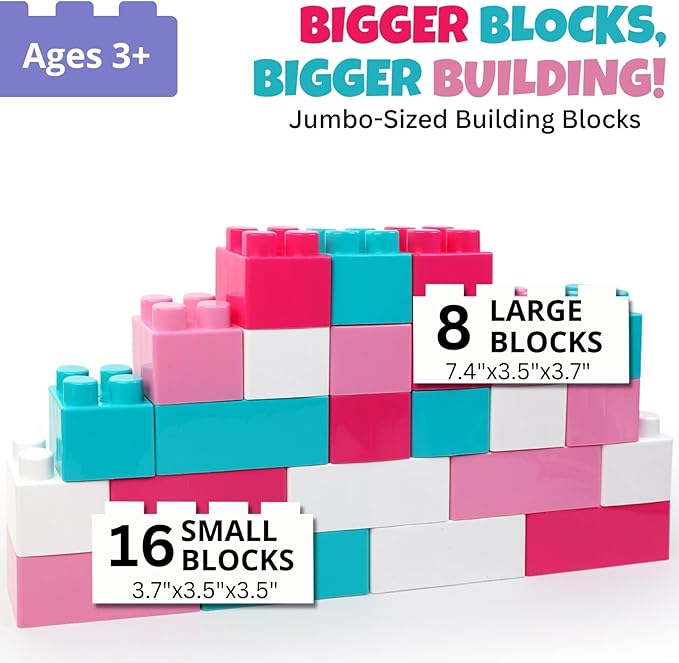 Liberty Imports 24 PCS Giant Blocks for Toddlers, Set of Plastic Large Building Blocks for Kids Creative Play, Big Stacking Bricks for Children, Kids (Pastel Colors)