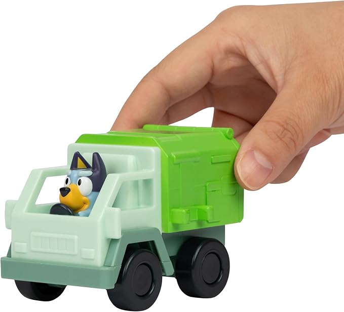Bluey Vehicle Set – 4-Pack Includes Garbage Truck, Convertible, Family Car & Firetruck, Official Bluey Toys for Kids Ages 3+