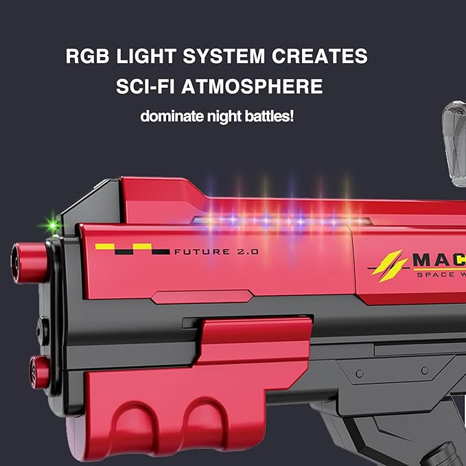 Electric Water Gun with LED Chasing Lights, 35 FT, Automatic & Manual Dual Mode High Powered High Capacity Squirt Guns for Adult Kid (Red)