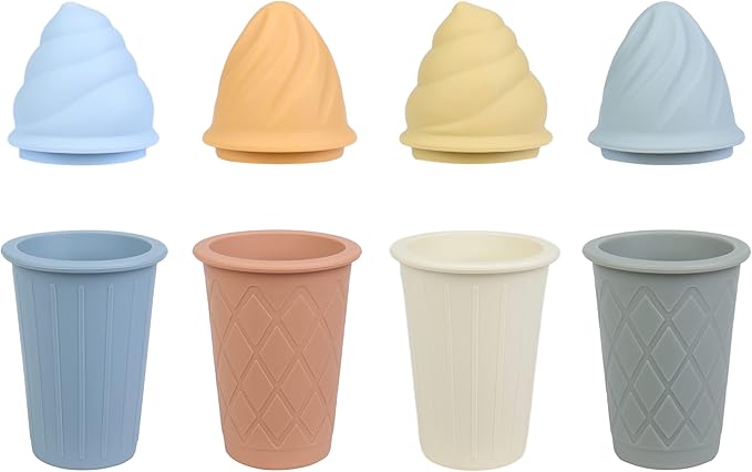 BLUE GINKGO Ice Cream Sand Toys - Silicone Beach Toy Ice Cream Set of 4 | Easy Clean, Travel-Friendly | Sand, Bath, Beach Toys for Toddlers and Children (Bahama Multi Pack)