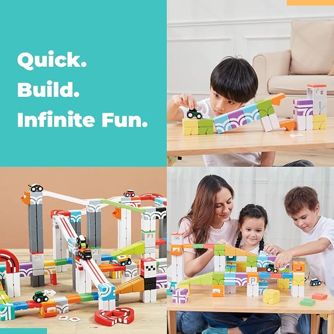 QBI Magnetic Blocks STEM Toys for Toddlers Aged 1+ Year Old Boys & Girls|3D Colorful Magnetic Building Blocks with School Bus|Magnet Block for Kids|Educational & Montessori Preschool Kids Toy (13PCS)