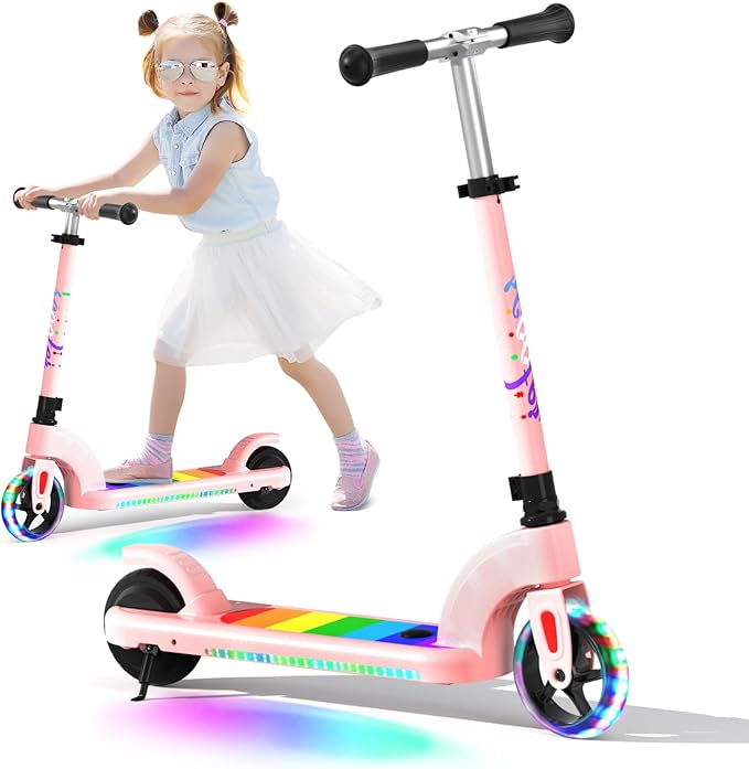 ANHAO Electric Scooter for Kids Ages 6-12 (Mainly 6-10), Kids Electric Scooter with Adjustable Height, Kick Scooter for Kids up to 110 Lbs, up to 6Mph