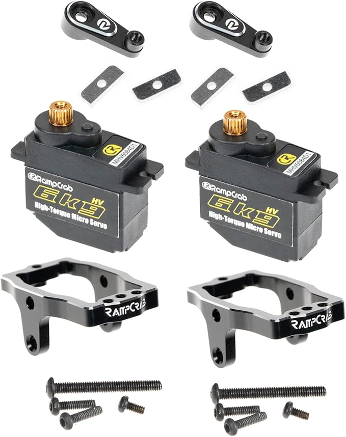 RampCrab 6kg RC Steering Servo with Servo Mount Bracket and Servo Horn for TRX4M RC Car, 2 Sets, 1/18 Upgrades Parts, Suitable for TRX4-M Bronco, Defender, K10 (Black Horn)