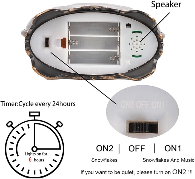 12.1" Snow Globe Lights, Santa Sleigh Car Flying Scene, Musical Flashing Water Lights, USB and Battery Powered Christmas Decoration Gifts