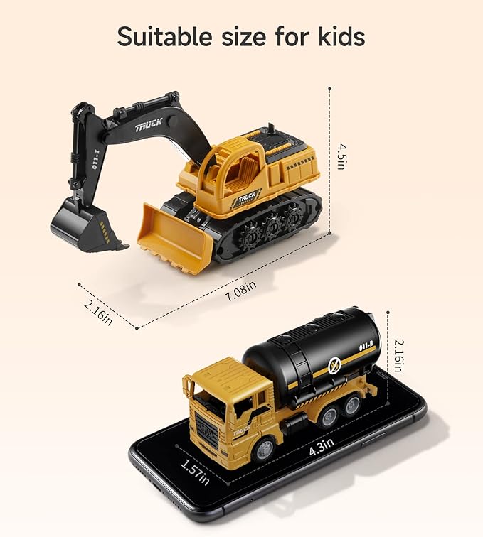 Geyiie Construction Trucks Toys, Kids Construction Vehicles Site, Sandbox Toys Playset for Boys Girls, Pull Back Cars Excavator Tractor Bulldozer Gifts for Party Favor
