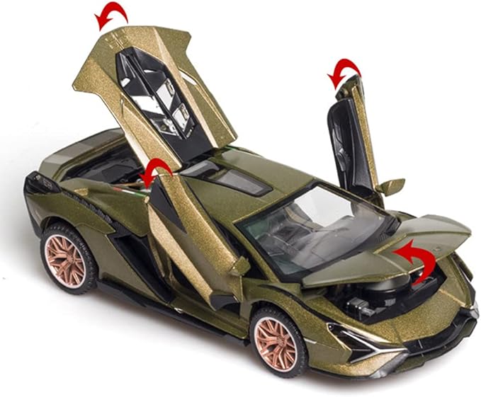 Diecast Toy Car Sian FKP37 Sports Model Car,Zinc Alloy Simulation Casting Pull Back Vehicles,1:32 Scale Supercar Toys with Lights and Music Sound for Toddlers Kids Children Boys Girls Gift (Green)