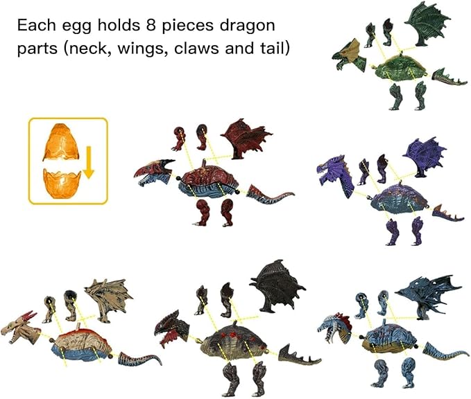 Liberty Imports 12 Pack Deluxe 3D Action Figures Realistic Figurine Puzzles in Jurassic Hatching Eggs - Ideal Kids Toy Party Favors Bulk Supplies (Dragons)