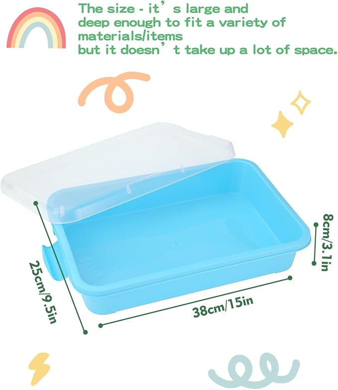 Sensory Bin Sand Tray with Lid for Toddlers 2 Pcs 15in Portable Sandbox Toy Large Plastic Tray for Kids 3 4 5 6 Fill with Sand, Water, Beads, and More (Pink + Blue)