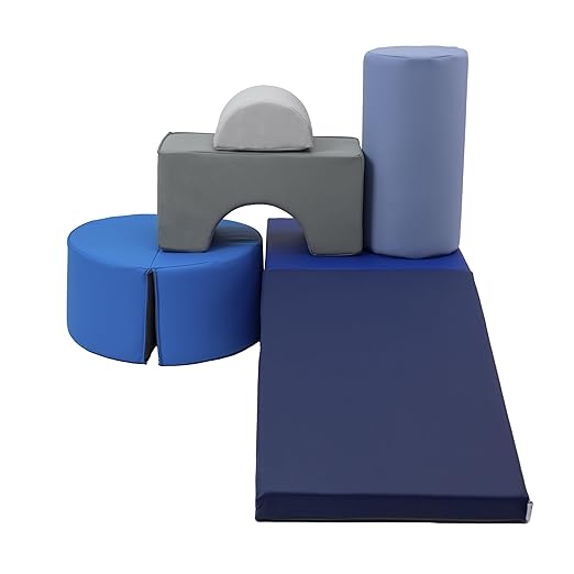 FDP SoftScape Playtime and Climb Multipurpose Playset for Infants, Toddlers 10m-2yrs; For Crawlers and Little Builders, Learn Gross Motor Skills at Home or Daycare (6-Piece)- Navy/Powder 12364-NVPB