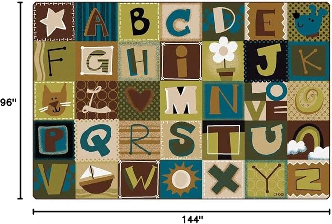 Carpets for Kids 11728 KIDSoft Alphabet Blocks Classroom Literacy Seating Rug 8ft x 12ft Rectangle Brown