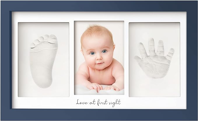 Baby Hand and Footprint Kit - Clay Handprint Keepsake Frame, Newborn Nursery Picture Frame, Personalized New Mom Gifts for Baby Shower & Registry (Midnight Blue)