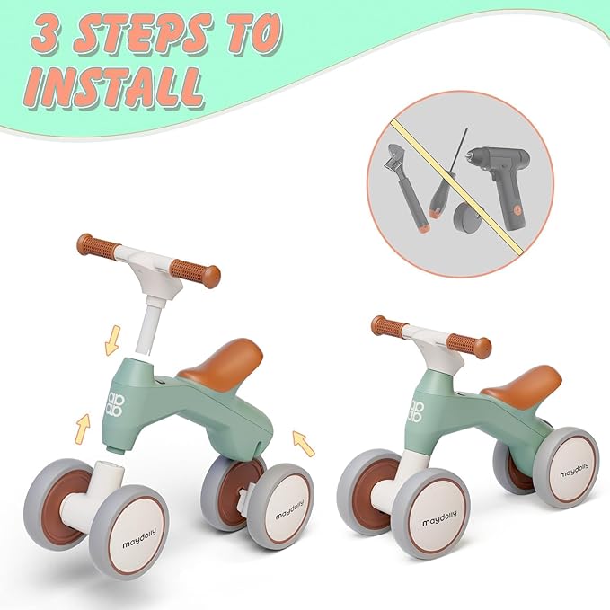 Maydolly Baby Balance Bike, Toddler Balance Bike for 1 Year Old Boys Girls, 4 Wheels Toddler Bike, First Birthday Gifts for 10-36 Month (Green)