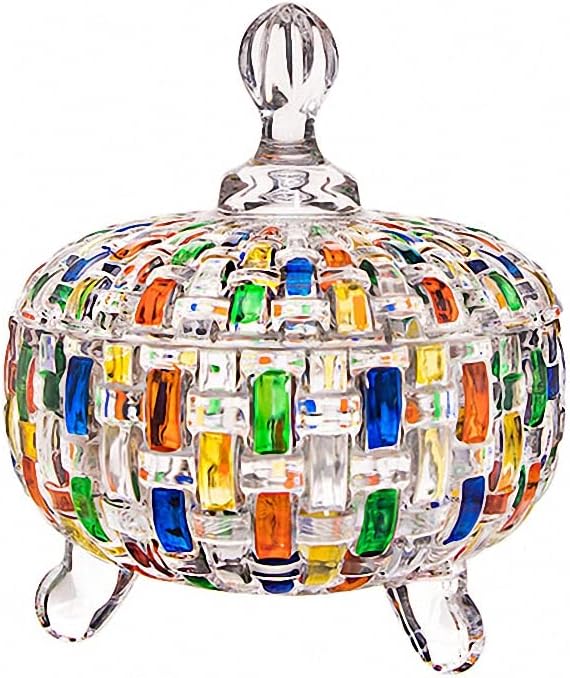 Elegant-Hand Painted Colorful Large Crystal Glass Candy Box,Candy jars with Lid,Storage Jewelry Jar,Candy dish covered,Great Gift for Family Friends-24 oz-Cute Candy servers.