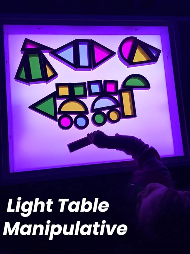 BOHS Rainbow Sensory Blocks (24 pcs) - Wooden Toys for Toddler Gift- Play on Light Table/Sunny Window