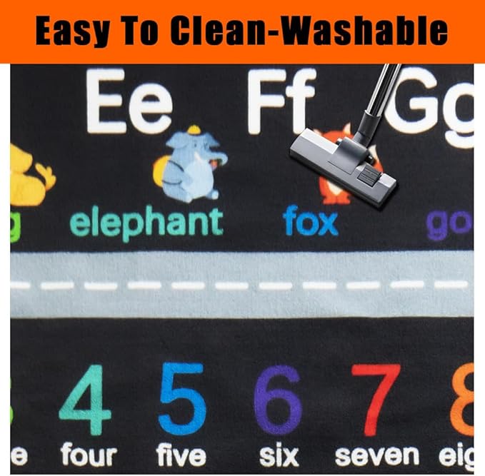 ABC Carpet,Kids Carpet for Playroom, Floor Play Mat for Kids,Preschool Rugs wtih ABC, Numbers, Animals (3' 3" x 4', Black)