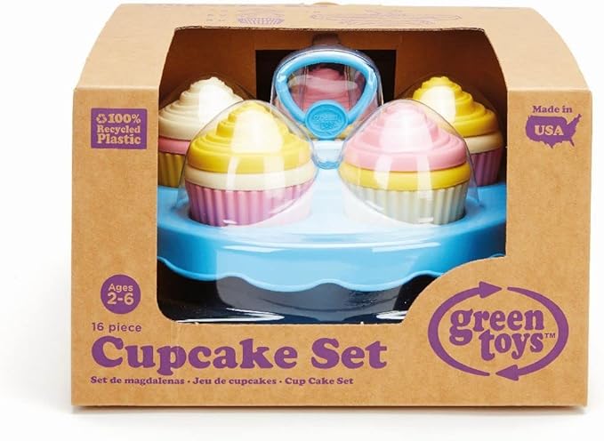 Green Toys Cupcake Set - 16 Piece Pretend Play, Motor Skills, Language & Communication Kids Role Play Toy. No BPA, phthalates, PVC. Dishwasher Safe, Recycled Plastic, Made in USA.