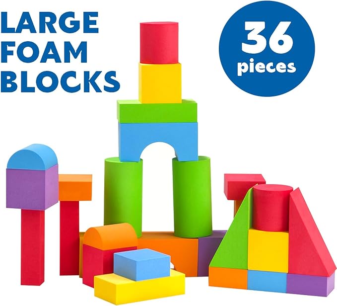 Large Building Blocks for Toddlers 2-3, Big Foam Building Blocks, Baby Bath Toys, Soft Stacking Blocks Set, Montessori & Sensory Learning Toys for 18+ Month Old Boys & Girls (36PCS)