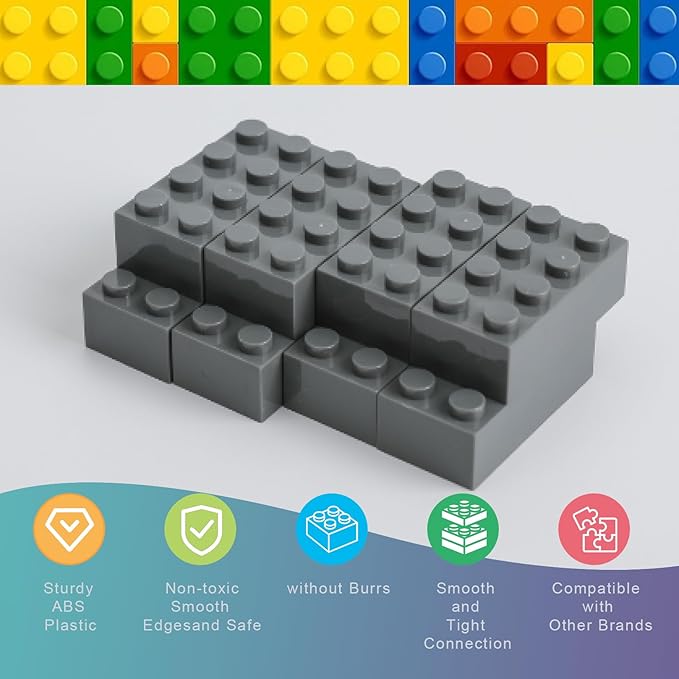 500 Piece Classic Building Bricks and 1 Gray Baseplate, 2x4 Bricks Bulk Creative Building Toys, Blocks Bulk for Kids Ages 6+, Dark Gray