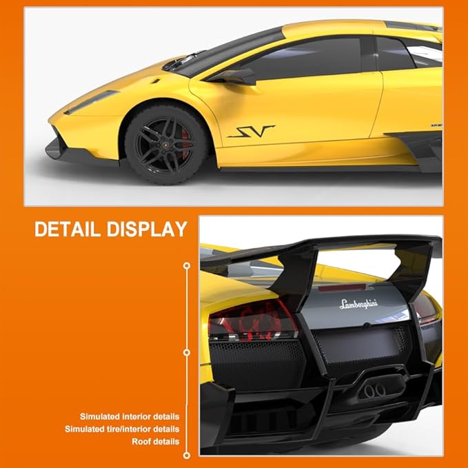 Vinie Remote Control Car for Boys, RC Cars Lamborghini Murciélago, 1:24 Scale Officially Licensed Kids Toys, Lambo LP670 Drift Car with Cool Led Lights, 4 5 6 7 8 9 10 11 12 Year Old Boy Gift (Yellow)
