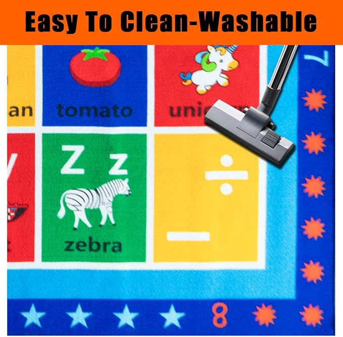 ABC Classroom Rug, Large Classroom Rugs Elementary, Preschool&Daycare Rugs for Classroom,Learning Alphabet Educational Rugs for Kids Playroom, Nursery(8'7''x6'7'', Blue)