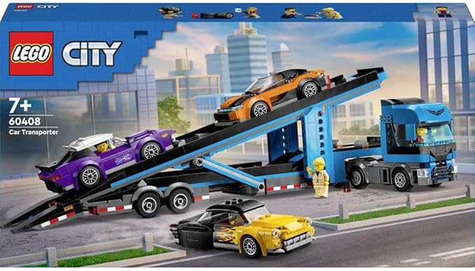 LEGO City Sports Car Transport Truck - Set of 4 Vehicles for Children from 7 Years - Party or Birthday Gift for Boys and Girls - 4 Minifigures for Role Play 60408