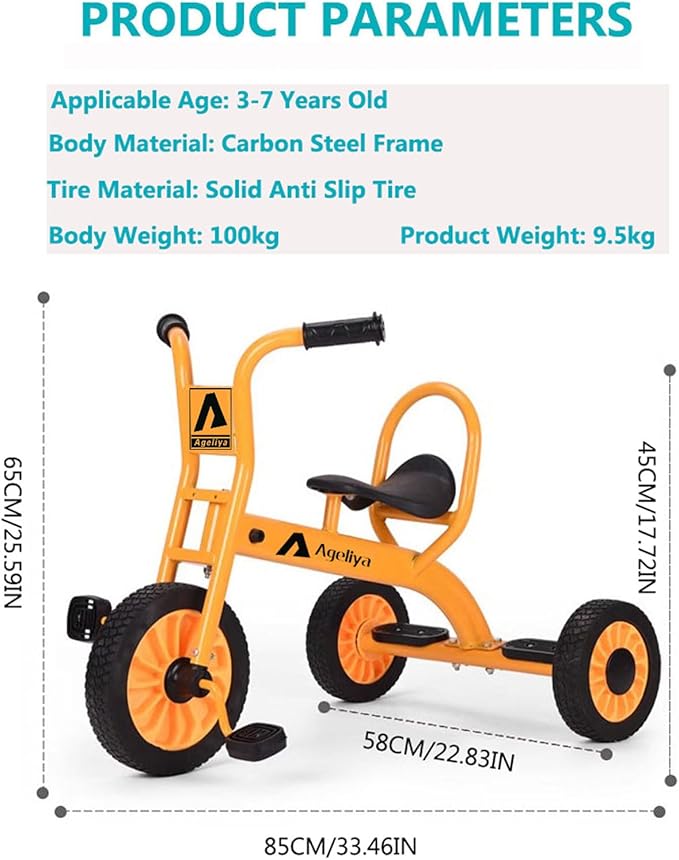 Kids Tricycle for Preschool Ages 3+, Ideal Outdoor Playground & Daycare Yard Trikes, Durable Metal Pedal Trike Gift for Boys and Girls, Sturdy Carbon Steel Frame, Inflation-Free Rubber Wheels