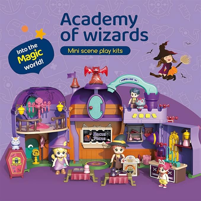 Halloween School of Witchcraft and Wizardry Mini Doll House, Lightweight and Portable Toy Castle, Suitable for Exercising Children's Imagination, Gifts for Boys and Girls (Wizard School)