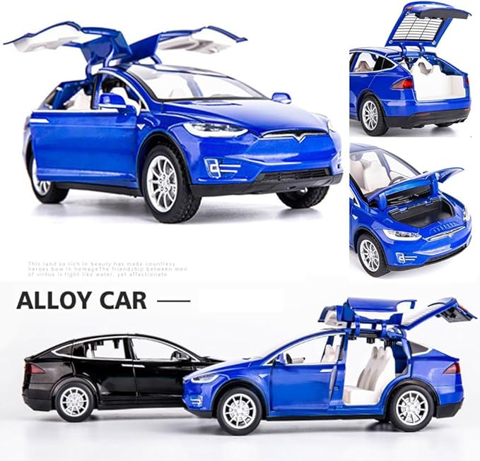 1/24 Scale Diecast Car Model X, Alloy Diecast Toy Cars Pull Back Toys with Sound & Light, Vehicles Toys for Kids Gift Car Lovers Collection (1/24 Model X -Blue)