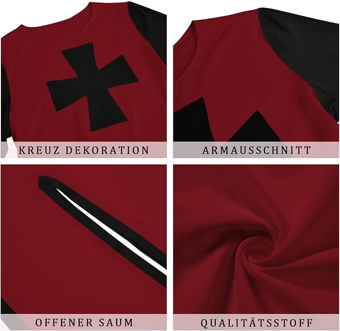 Runcati Mens Medieval Crusader Knights Tunic Renaissance Warrior Templar Cosplay Costumes Tops