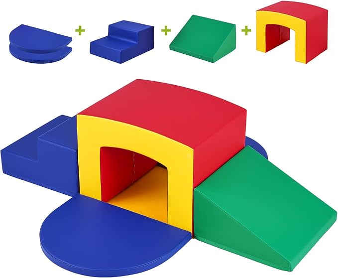 VEVOR Toddler Climbing Toys Indoor, 5 Piece Climb, Crawl and Tunnel Soft Play Equipment, Foam Climbing Toys, Kids Tunnel Maze with Stairs and Ramp,Indoor for Preschoolers Easy to Clean (Assorted)